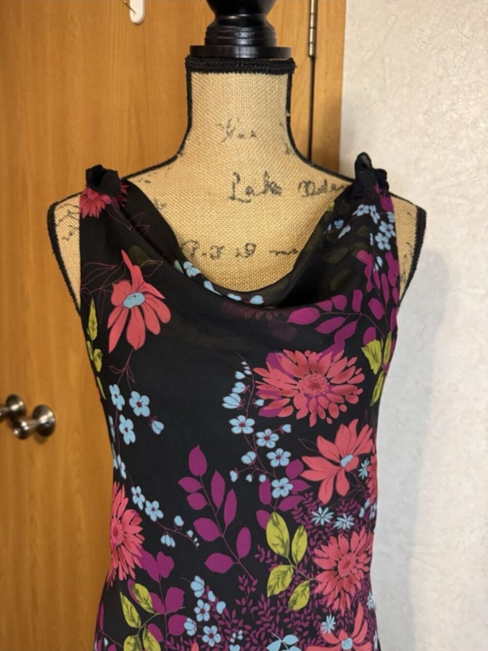 VTG Womens Black Floral Dress Cottagecore Whimsigoth Feminine Grunge Dainty S10 - Picture 5 of 11